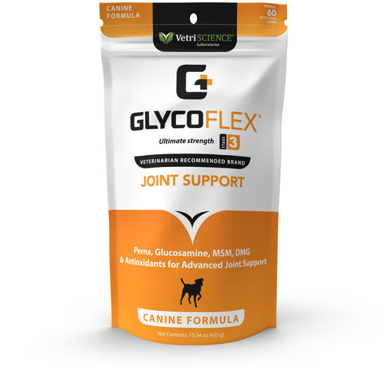 Picture of VETRISCIENCE Glycoflex 3 Clinically Proven Dog Hip and Joint Supplement with Glucosamine for Dogs, Chicken, 60 Chews - Vet Recommended for Mobility Support for All Breeds and Sizes