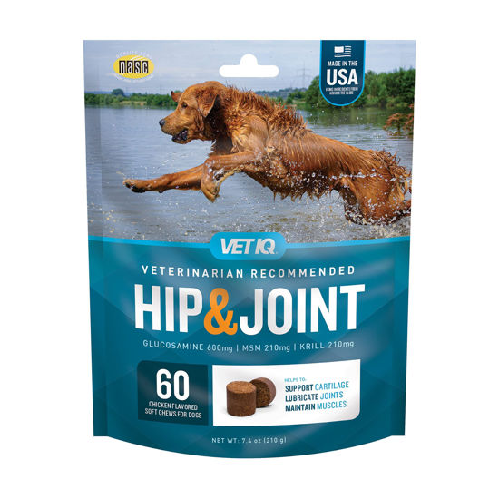 Picture of VetIQ Hip & Joint Supplement for Dogs, Anti Inflammatory Joint Support, Glucosamine, MSM, and Krill, Chicken Flavored Soft Chews, 60 Count