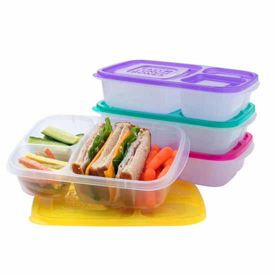 Picture of EasyLunchboxes® - Bento Lunch Boxes - Reusable 3-Compartment Food Containers for School, Work, and Travel, Set of 4 (Brights)