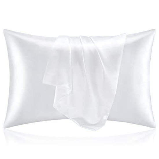 Picture of BEDELITE Satin Silk Pillow Cases Queen Size Set of 2, White Pillow Cases for Curly Hair and Aesthetic, Super Soft Silky Pillow Case with Envelope Closure (20x30 Inches)