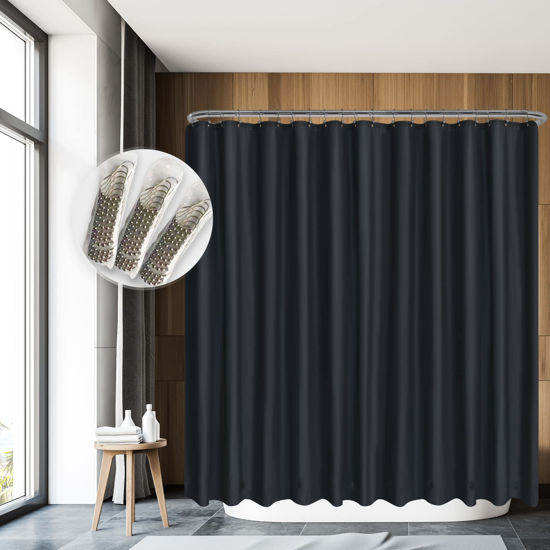 Picture of Barossa Design Clawfoot Tub Shower Curtain with 12 Magnets - 36 Metal Hooks Included, 180" W x 70" H Wrap Around, Waterproof PEVA Shower Liner for Bathroom, PVC Free, Metal Grommets - Black, 180x70