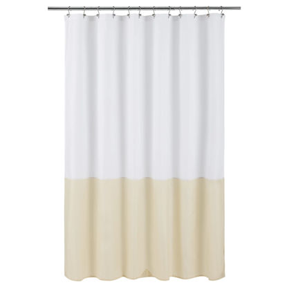 Picture of ALYVIA SPRING Waterproof Fabric Shower Curtain Liner - Soft & Light-Weight Cloth Shower Liner, 3 Bottom Magnets, Hotel Quality & Machine Washable - Standard Size 72x72, White and Cream