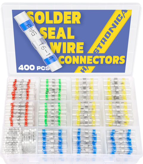 Picture of haisstronica 400PCS Solder Seal Wire Connectors Kit,26-10 Gauge Marine Grade Heat Shrink Wire Connectors,Waterproof Butt Connectors,Butt Splice Eletrical Wire Connectors Kit(5Colors/5Sizes)