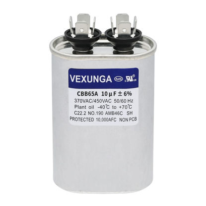 Picture of VEXUNGA 10uF 370/440VAC 50/60Hz CBB65 CBB65A Oval Run Start Capacitor 10 MFD 370V/440V Air Conditioner Capacitors for AC Unit Fan Motor Start or Pool Pump or Air Condenser Straight Cool