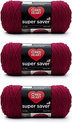 Picture of Red Heart Super Saver Burgundy Yarn - 3 Pack of 198g/7oz - Acrylic - 4 Medium (Worsted) - 364 Yards - Knitting/Crochet