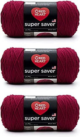 Picture of Red Heart Super Saver Burgundy Yarn - 3 Pack of 198g/7oz - Acrylic - 4 Medium (Worsted) - 364 Yards - Knitting/Crochet