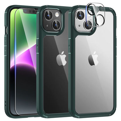 Picture of TAURI 5 in 1 Designed for iPhone 14 Case, [Not Yellowing] with 2 Screen Protector + 2 Camera Lens Protector [Military Drop Protection] Shockproof Slim Phone Case for iPhone 14 - Green