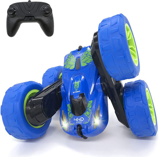 Picture of Threeking RC Stunt Car Remote Control Cars Toy with Lights Double-Sided Driving 360-degree Flips Rotating Cars Toys, Blue