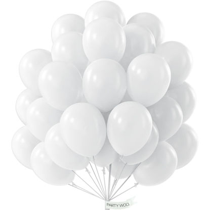 Picture of PartyWoo White Balloons, 50 pcs 12 Inch Pearl White Balloons, Latex Balloons for Balloon Garland Arch as Party Decorations, Birthday Decorations, Wedding Decorations, Neutral Baby Shower Decorations