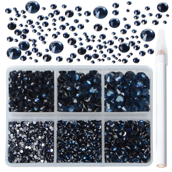 Picture of Bymitel 5000 Pieces 6 Mixed Sizes Glue Fix on Glass Rhinestones Round Crystal Gems Flatback for DIY Jewelry Making with one Picking Pen(6-Sizes 5000PCS, Montana)