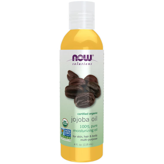 Picture of NOW Solutions, Organic Jojoba Oil, Moisturizing Multi-Purpose Oil for Face, Hair and Body, 4-Ounce