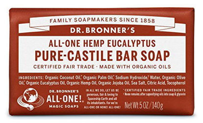 Picture of Dr. Bronner's - Pure-Castile Bar Soap (Eucalyptus, 5 ounce) - Made with Organic Oils, For Face, Body and Hair, Gentle and Moisturizing, Biodegradable, Vegan, Cruelty-free, Non-GMO