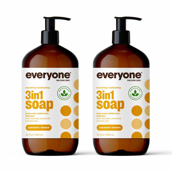 Picture of Everyone 3-in-1 Soap, Body Wash, Bubble Bath, Shampoo, 32 Ounce (Pack of 2), Coconut and Lemon, Coconut Cleanser with Plant Extracts and Pure Essential Oils