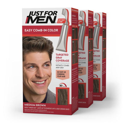 Picture of Just For Men Easy Comb-In Color Mens Hair Dye, Easy No Mix Application with Comb Applicator - Medium Brown, A-35, Pack of 3