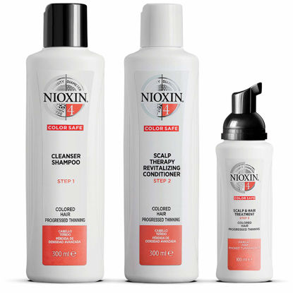 Picture of Nioxin System Kit 4, Hair Strengthening & Thickening Treatment, Treats & Hydrates Sensitive or Dry Scalp, For Color Treated Hair with Progressed Thinning, Full Size (3 Month Supply)