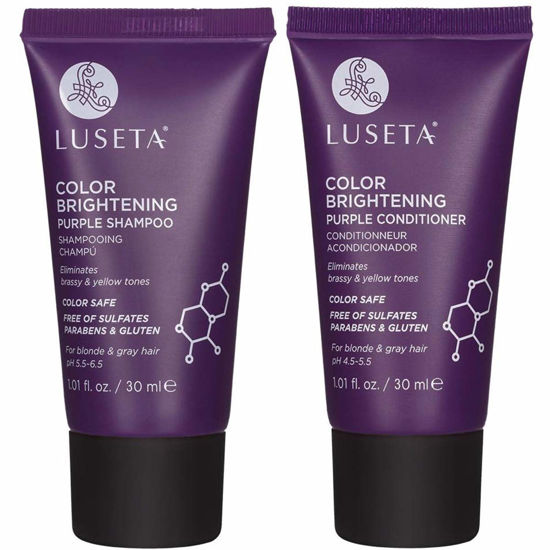 Picture of Luseta Color Brightening Purple Shampoo and Conditioner Travel Kit for Blonde and Gray Hair -Infused with Cocos Nucifera Oil to Help Nourish, Moisturize and Condition Hair, 2x1.01oz