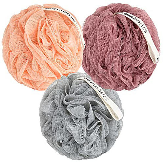 Picture of MainBasics Bath Shower Loofah Sponge Pouf Body Wash Scrubber (Set of 3) (Coral Reef)