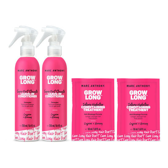 Picture of Marc Anthony Grow Long Hair Treatment Bundle - 2 Leave In Conditioner Sprays & 2 Travel Hair Mask - Anti-Frizz, Anti-Breakage & Nourishing Formula For Split Ends, & Hair Growth for Dry & Damaged Hair