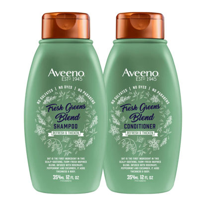 Picture of Aveeno Fresh Greens Shampoo + Conditioner with Rosemary, Peppermint & Cucumber to Thicken & Nourish, Clarifying & Volumizing Shampoo for Thin or Fine Hair, Paraben-Free, 12 Fl Oz