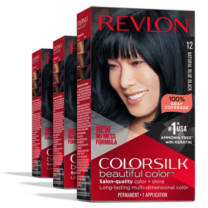 Picture of Revlon Permanent Hair Color, Permanent Black Hair Dye, Colorsilk with 100% Gray Coverage, Ammonia-Free, Keratin and Amino Acids, Black Shades (Pack of 3)