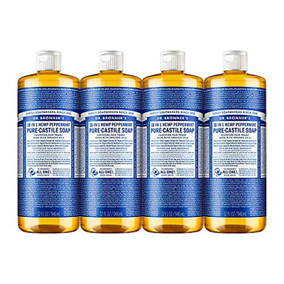 Picture of Dr. Bronner's - Pure-Castile Liquid Soap (Peppermint, 32 Ounce, 4-Pack) - Made with Organic Oils, 18-in-1 Uses: Face, Body, Hair, Laundry, Pets & Dishes, Concentrated, Vegan, Non-GMO