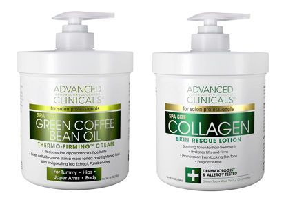 Picture of Advanced Clinicals Collagen Firming Cream + Green Coffee Bean Oil Body Lotion Moisturizer Skin Care Set, Anti Aging Firming & Tightening Dry Skin Rescue Face & Body Cream Set, 16oz (2-Pack)