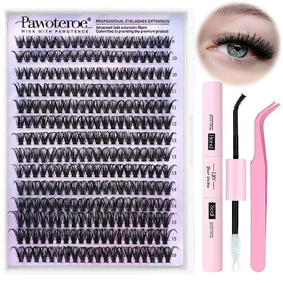 Picture of DIY Lash Extension Kit 280pcs Individual Lashes Cluster D Curl Eyelash Extension Kit 40D 9-16mm Mix Lash Clusters with Lash Bond and Seal and Lash Applicator Tool for Self Application at Home (40D-0.07D-9-16MIX KIT)