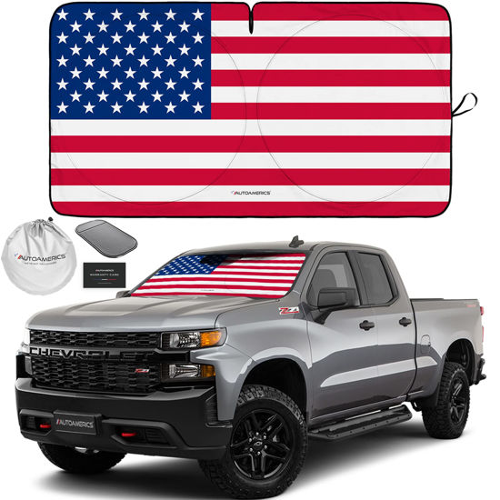 Picture of Autoamerics 1-Piece Windshield Sun Shade Original American Flag USA Patriotic Design - Foldable Car Front Window Sunshade for Sedans SUV Truck - Blocks Max UV Rays and Keeps Your Vehicle Cool - Large