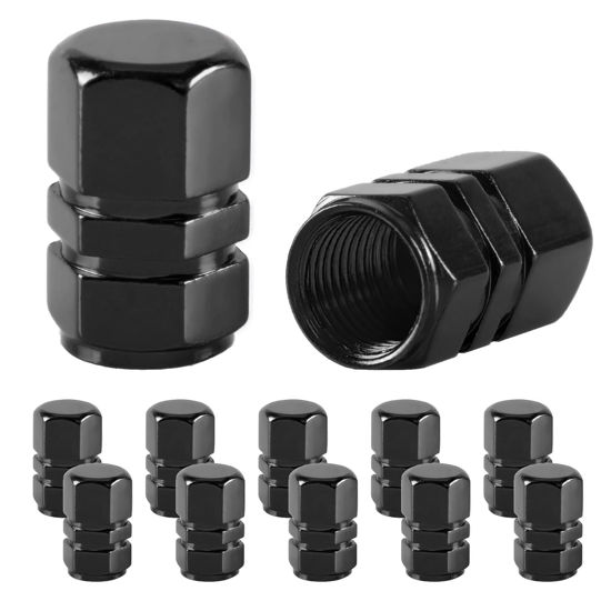 Picture of JUSTTOP Car Tire Valve Stem Caps, 12pcs Air Caps Cover, Universal for Cars, SUVs, Bike, Trucks and Motorcycles-Black