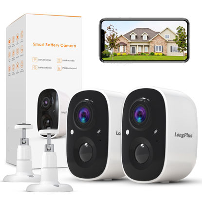 Picture of LongPlus Wireless Outdoor Security Camera,2 Pack Battery Powered Wireless Security Camera for Home Security, Wireless WiFi Camera with AI Detection, Color Night Vision,Spotlight,2 Way Audio,Only2.4Ghz