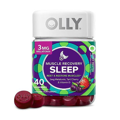 Picture of OLLY Muscle Recovery Sleep Gummies, Sleep and Sore Muscle Support, 3mg Melatonin, Tart Cherry, Vitamin D, Berry Flavor - 40 Count