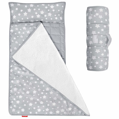 Picture of Moonsea Toddler Nap Mat Warm with Removable Pillow and Fleece Minky Blanket, Lightweight, Soft Perfect for Kids Preschool, Daycare, Travel Sleeping Bag Boys and Girls, 21" x 50" Fit Standard Cot