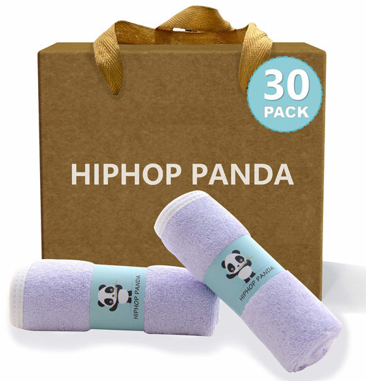 Picture of HIPHOP PANDA Bamboo Baby Washcloths,30 Pack (Purple) - Hypoallergenic 2 Layer Ultra Soft Absorbent Bamboo Towel - Natural Reusable Baby Wipes for Delicate Skin - Baby Registry as Shower