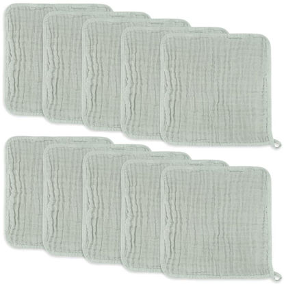 Picture of Baby Washcloths, Muslin Cotton Baby Towels, Large 10”x10” Wash Cloths Soft on Sensitive Skin, Absorbent for Boys & Girls, Newborn Baby & Toddlers Essentials Shower Registry Gift (Fern, Pack of 10)