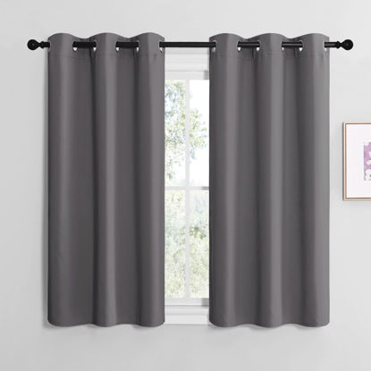 Picture of NICETOWN Bedroom Curtains Blackout Drapery Panels, Three Pass Microfiber Thermal Insulated Solid Ring Top Blackout Window Curtains/Drapes (Two Panels, 42 x 48 inches, Gray)