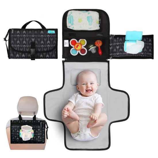 GetUSCart Portable Diaper Changing Pad Portable Changing pad for Newborn Girl Boy Baby Changing Pad with Smart Wipes Pocket Waterproof Travel Changing Kit Baby Gift by Kopi Baby Black Arrow