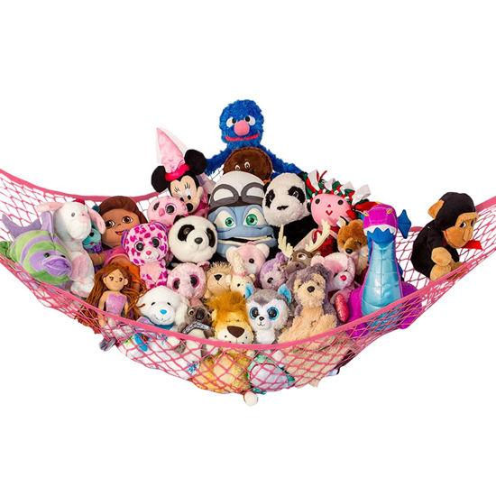 Picture of Lilly's Love Large Stuffed Animal Net Hammock for Plushie Toys | Corner Hanging Organizer for Your Teddy and Stuffy Collection | Easy to Hang w/Included Anchors & Hooks - Coral