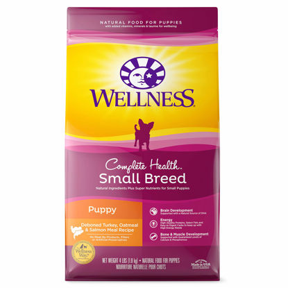 Picture of Wellness Complete Health Small Breed Dry Dog Food with Grains, Natural Ingredients, Made in USA with Real Turkey, For Dogs Up to 25 lbs. (Puppy, Turkey, Salmon & Oatmeal, 4-Pound Bag)