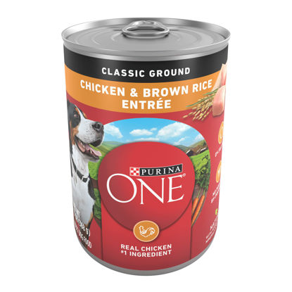 Picture of Purina ONE Classic Ground Chicken and Brown Rice Entree Adult Wet Dog Food - 13 Oz. Can, Pack of 12