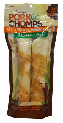 Picture of Pork Chomps Baked Pork Skin Dog Chews, 8-inch Rolls, Real Chicken Wrap, 2 Count