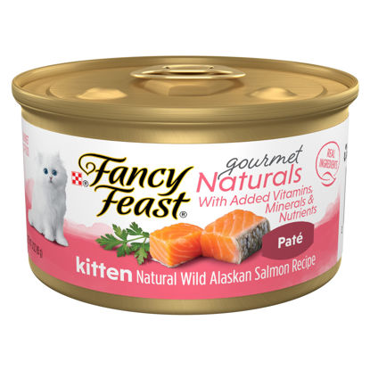 Picture of Fancy Feast Purina Grain Free Pate Wet Kitten Food Gourmet Naturals Wild Alaskan Salmon Recipe - (12) 3 oz. Cans