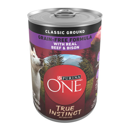 Picture of Purina ONE Wet Dog Food True Instinct Classic Ground Grain-Free Formula with Real Beef and Bison High Protein Dog Food - (12) 13 oz. Cans