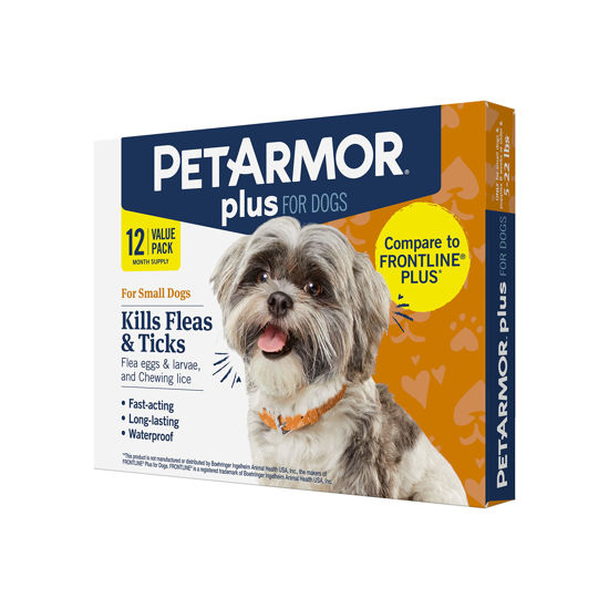 Picture of PetArmor Plus Flea and Tick Prevention for Dogs, Dog Flea and Tick Treatment, Waterproof Topical, Fast Acting, Small Dogs (5-22 lbs), 12 Doses