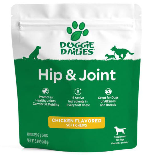 Picture of Doggie Dailies Glucosamine for Dogs - 120 Chews - Advanced Joint Supplement for Dogs with Chondroitin, MSM, Hyaluronic Acid & CoQ10 - Premium Dog Glucosamine (Chicken)