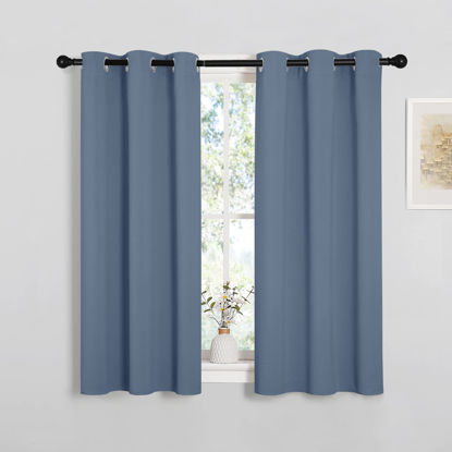 Picture of NICETOWN Kitchen Curtains Small Window Curtains & Drapes, Thermal Insulated Solid Grommet Curtain Panels for Cupboard, Loft, Cafe, Dining Room (Stone Blue, 34" W x 45" L, 2PCs)