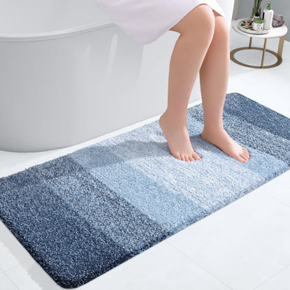 Picture of OLANLY Luxury Bathroom Rug Mat, Extra Soft and Absorbent Microfiber Bath Rug, Non-Slip Plush Shaggy Bath Carpet Runner, Machine Wash Dry, Bath Mats for Bathroom Floor, Tub and Shower, 47x20, Navy Blue