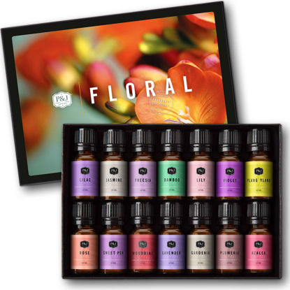 Picture of P&J Fragrance Oil Floral Set | Violet, Rose, Freesia, Jasmine, Lilac, Gardenia, Lily, Woodbine, Azalea, Ylang Ylang, Sweet Pea, Plumeria, Lavender, Bamboo Candle Scents for Candle Making