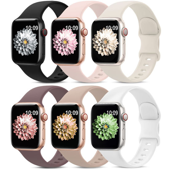 Picture of 6 Pack Sport Bands Compatible with Apple Watch Band 38mm 40mm 41mm 42mm 44mm 45mm 49mm,Soft Silicone Waterproof Strap Compatible with iWatch Apple Watch Series Ultra 8 7 6 5 4 3 2 1 SE Women Men