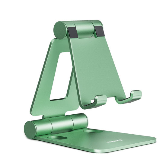 Picture of Nulaxy Cell Phone Stand for Desk, Fully Foldable Adjustable Desktop Phone Holder Cradle Dock Compatible with Phone14 13 12 11 Pro Xs Xr X 8 iPad Mini Nintendo Switch Tablets (7-10") All Phones - Green