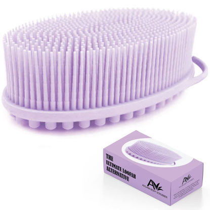 Picture of Avilana Exfoliating Silicone Body Scrubber Easy to Clean, Lathers Well, Long Lasting, and More Hygienic Than Traditional Loofah (Lavender)